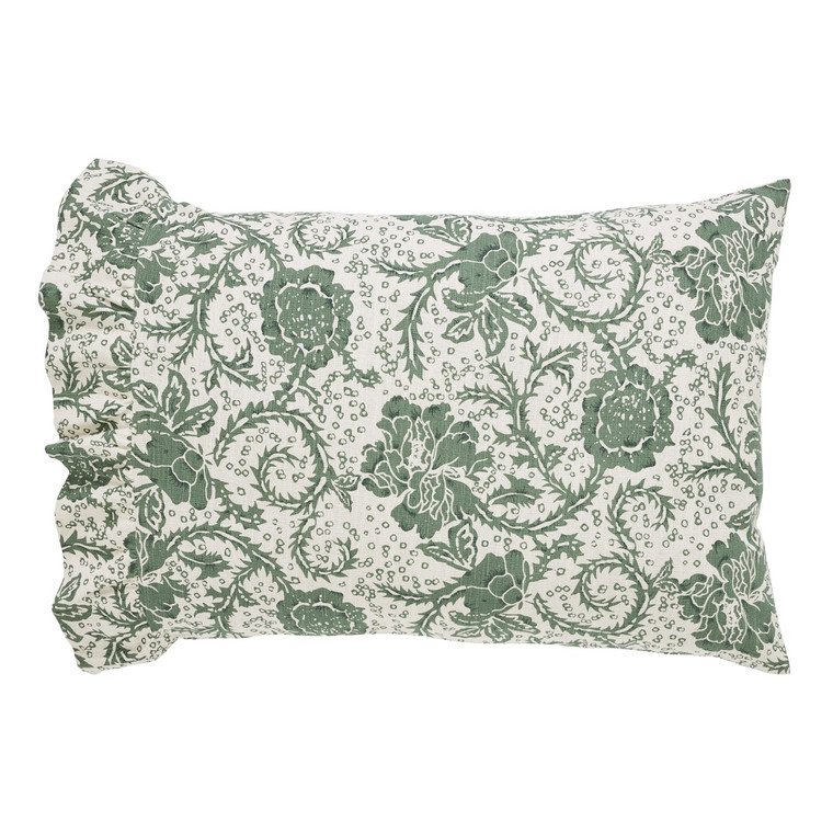 Dorset Green Floral Ruffled Pillowcases - Standard Set of 2
