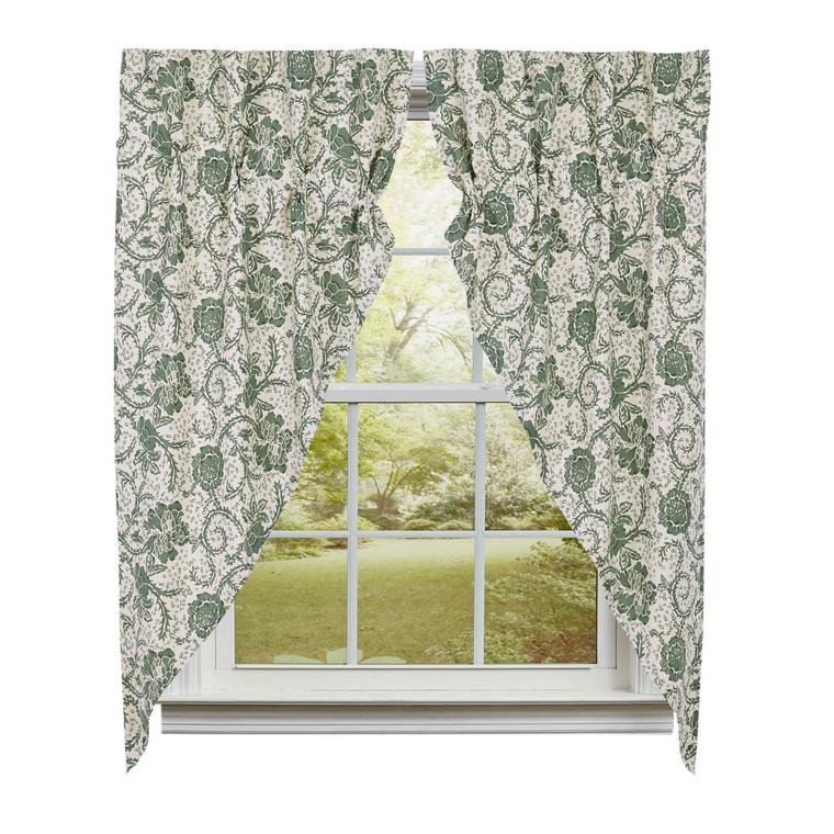 Dorset Green Floral Prairie Gathered Curtains - 72x63 - 840233904849