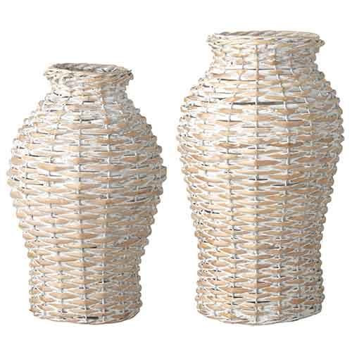 Whitewashed Woven Vase - Large 13.25"