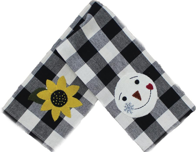 Sunflower, Snowman Face Buffalo Check Towels - Black Set of 2 - 400000674551