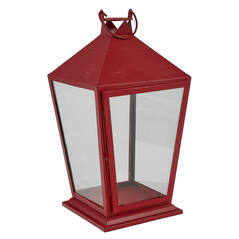 Square Red Lantern With Glass - Red Tall - 762242044654