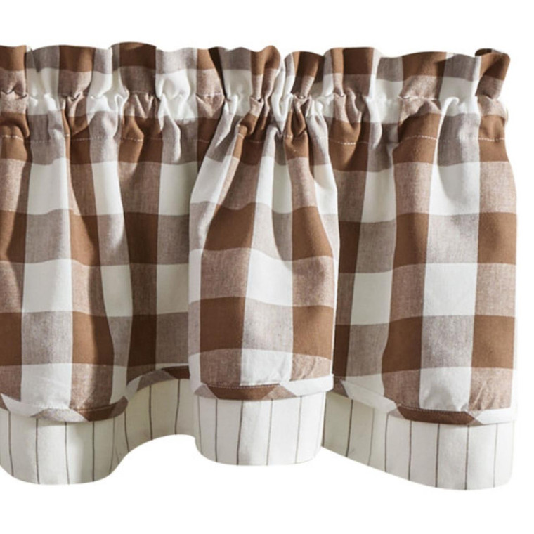 Wicklow Check Brown & Cream Valance - Lined Layered 72x16 - 762242060623