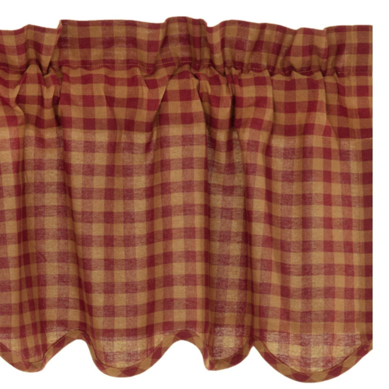 Burgundy Check Valance  - Scalloped 16x60 - 840528179198