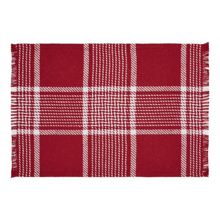 Eston Red & White Plaid Fringed Placemats - Set of 2 - 840233921693