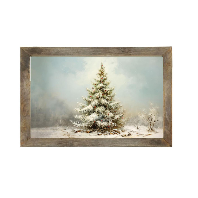 Snowy Christmas Tree - Natural Frame 25x15