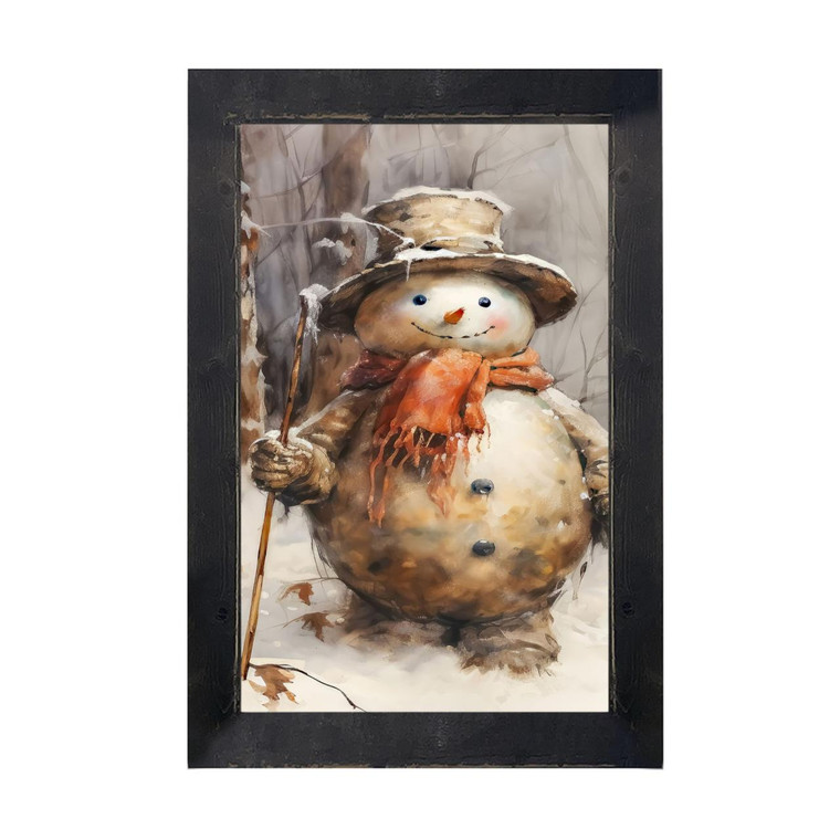 Rustic Snowman - Black Frame 18x36