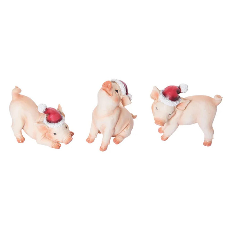 Piglets With Santa Hats - Set of 3