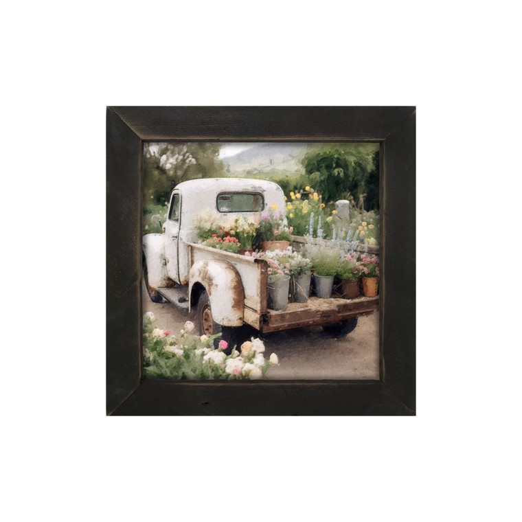White Flower Truck - Black Frame 14x14 - Country Village Shoppe