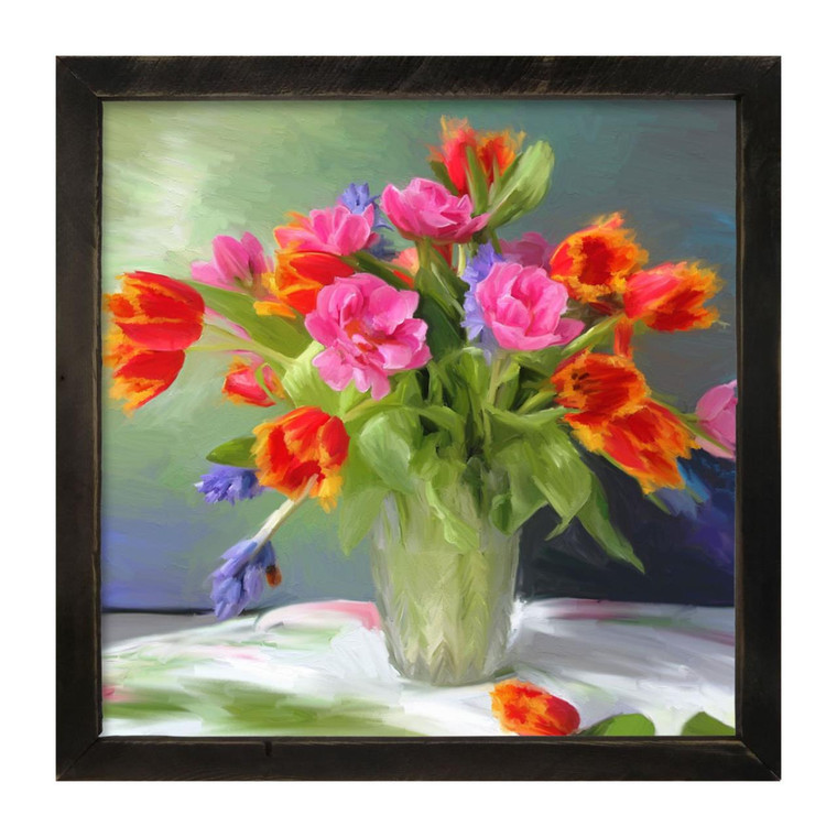Springtime Bouquet of Tulips - Black Frame 25x25