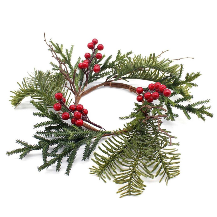Fir / Red Berry Candle Ring - 4.5"