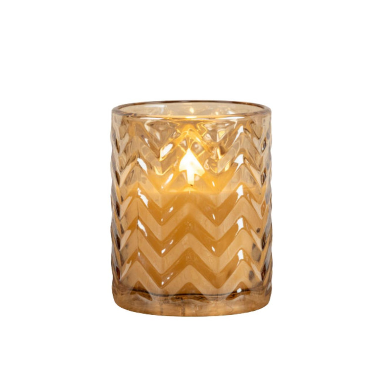 Champagne Chevron Timer Candle - 5" Glass Pillar 3D Flame