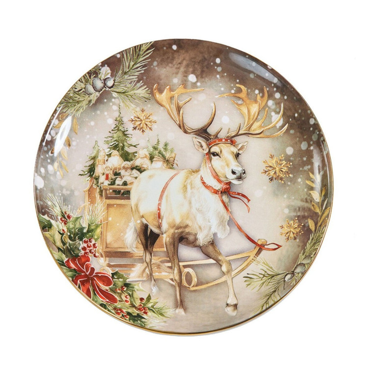 Snow Globe Reindeer Dessert Plates - Set of 4