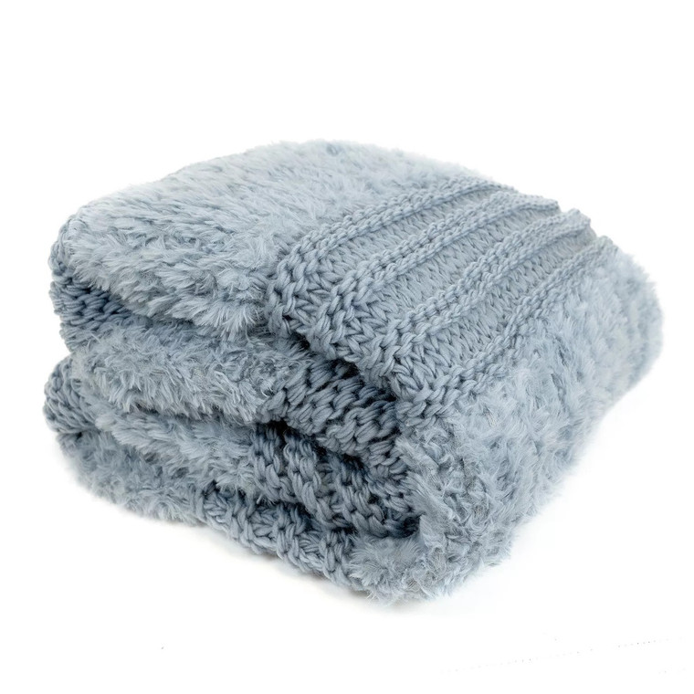 Plush Knit Throw -  Dusty Blue