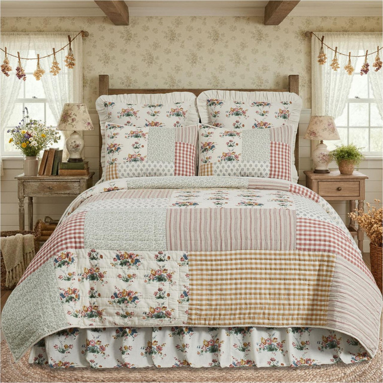 Rosehill Cottage Floral Gingham Quilt