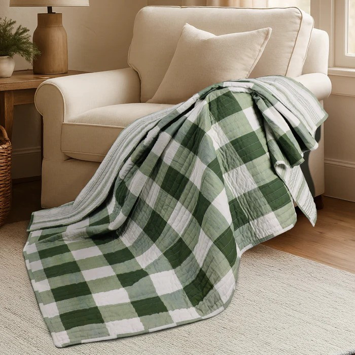Camden Green Quilted Throw