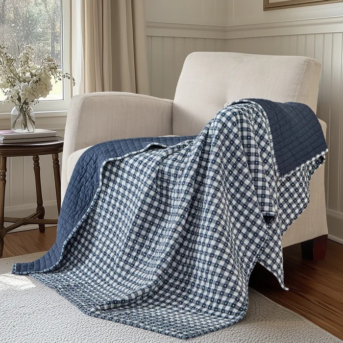 Camden Navy Gingham Stitch Throw
