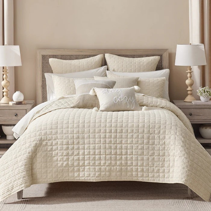 Cloud Waffle Undyed Ivory Quilt Set - With Shams