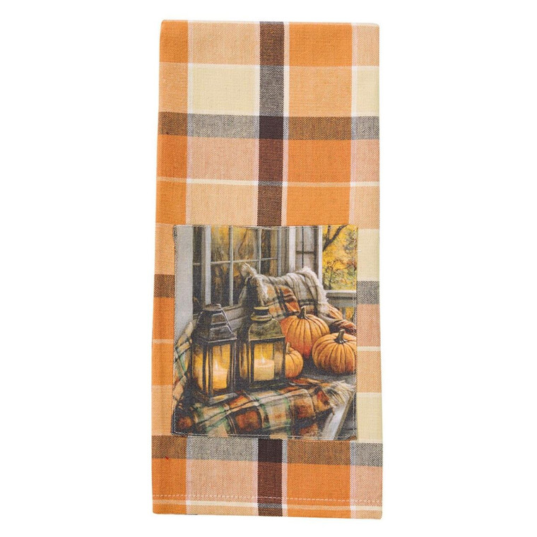 Rustic Fall Porch Lantern Patch Dishtowel