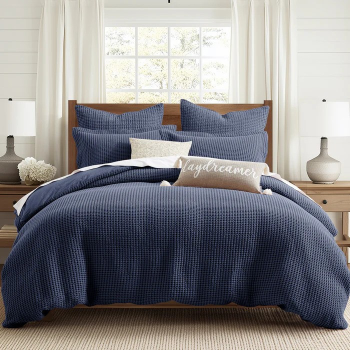 Mills Waffle Navy Duvet Set - With Shams