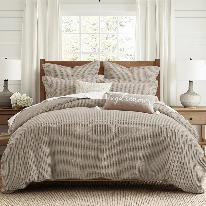 Mills Waffle Beige Fawn Duvet Set - With Shams