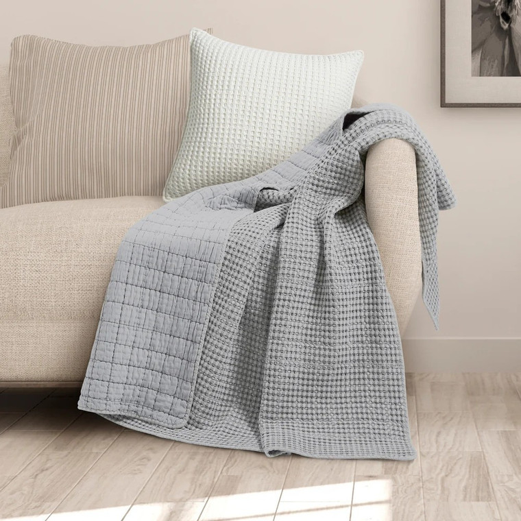 Mills Waffle Grey Quilted Throw
