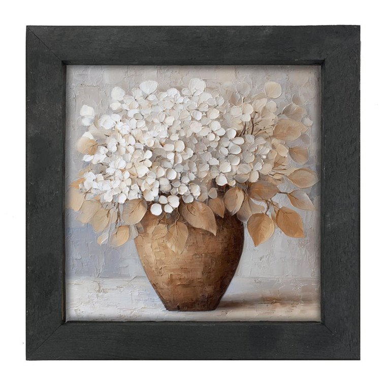 Copper Vase With White Hydrangeas - Black Frame 14x14