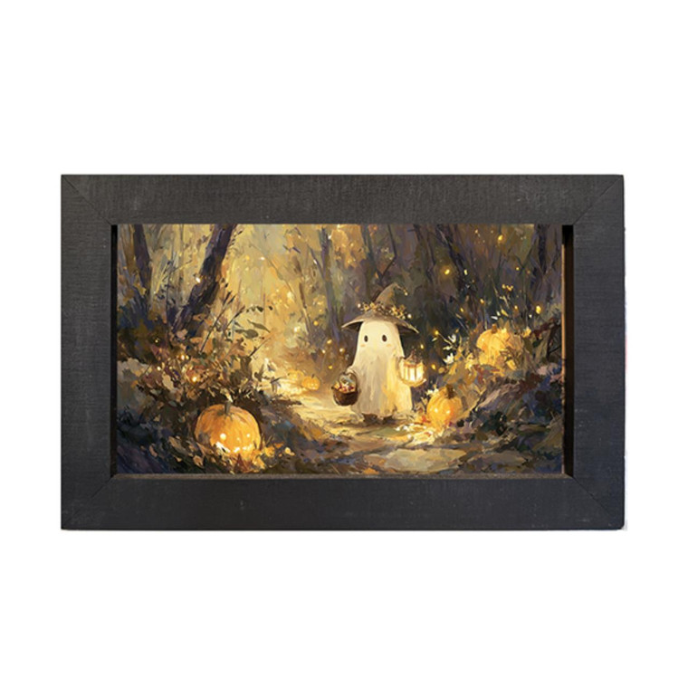 Halloween Friends Ghost on Path - Black Frame 16x10