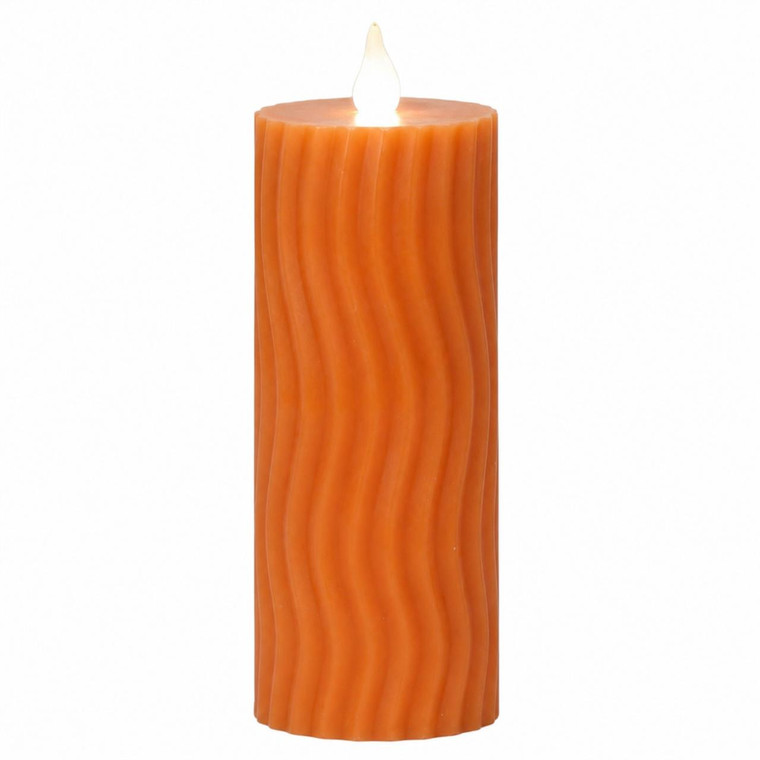 Orange Tall Wavy Timer Candle - 7" LED Pillar