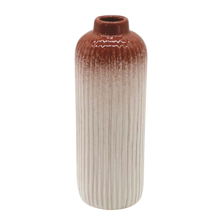 Orange And White Ribbed Vase - 6.5"