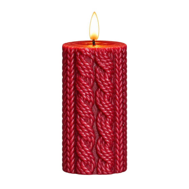 Red Sweater Timer Candle -  5" Pillar 3D Flame