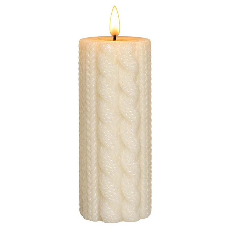 Cream Sweater Timer Candle -  6" Pillar 3D Flame