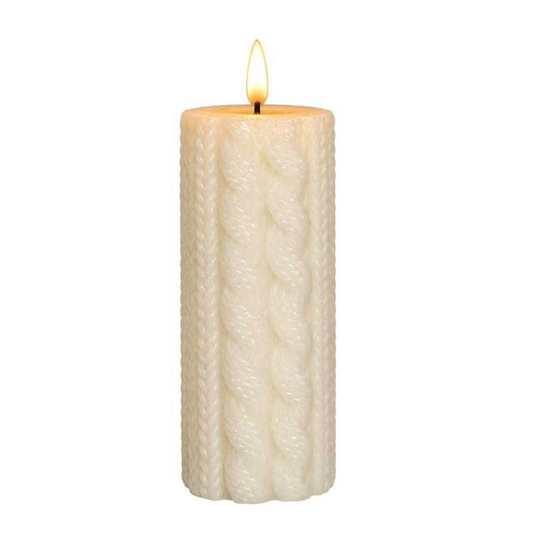 Cream Sweater Timer Candle -  5" Pillar 3D Flame