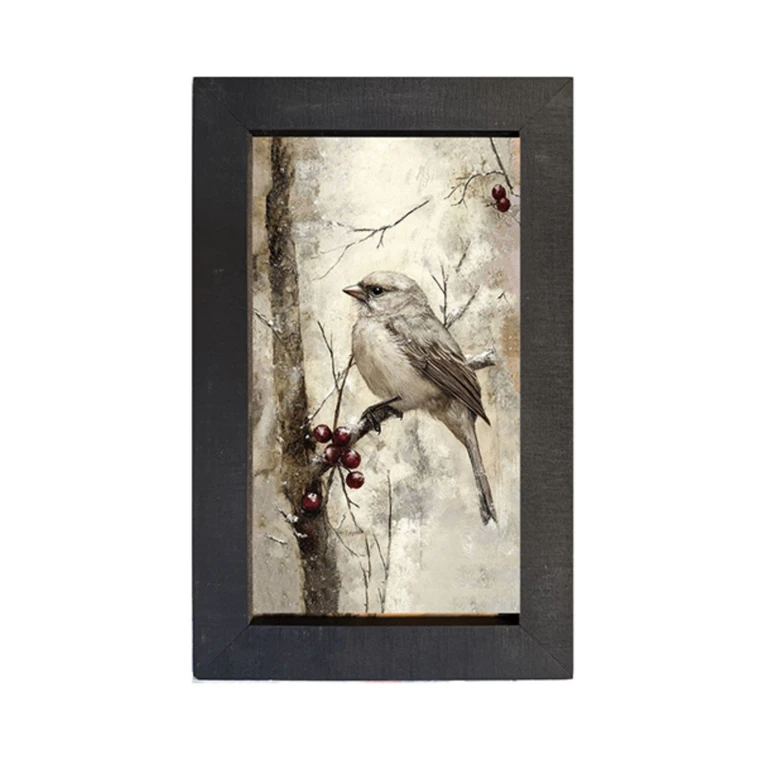 Bird With Berries - Black Frame 10x16