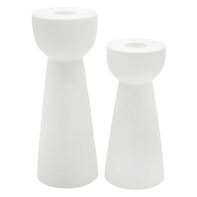 Porcelain Taper Holders - Set of 2 White