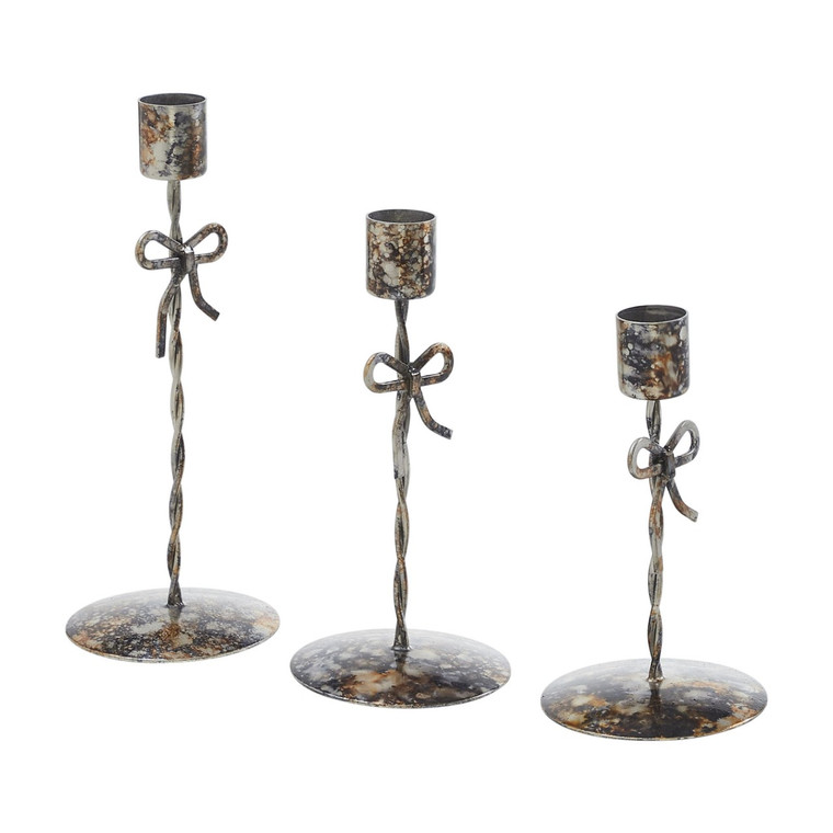 Bow Candlestick Holders - Taper Metal Set of 3