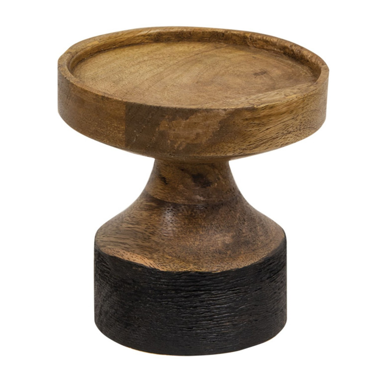Black & Wood Candle Holder - Pillar 4.25"