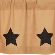 Burlap Natural Black Stars Valance