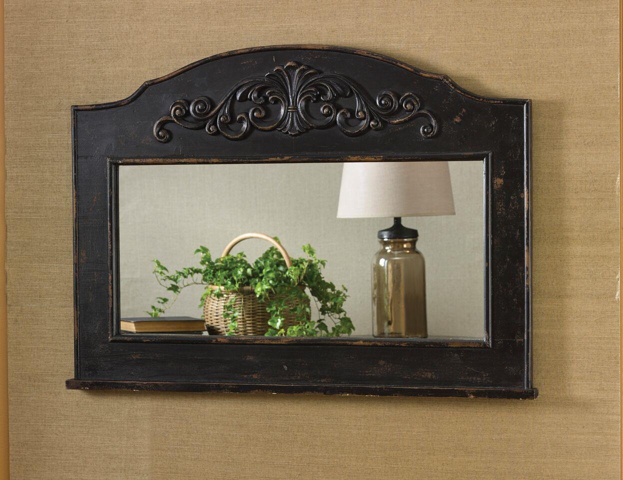 Primitive Mantel Top Mirror - Aged Black - Country Village Shoppe