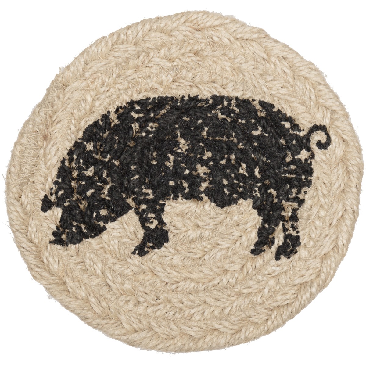 Sawyer Mill Charcoal Jute Coasters - Pig Set of 6 - Thumbnail 2