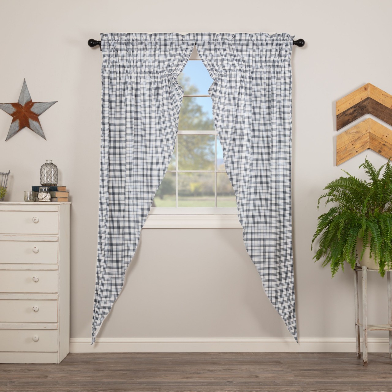 Sawyer Mill Black Plaid Prairie Gathered Curtains