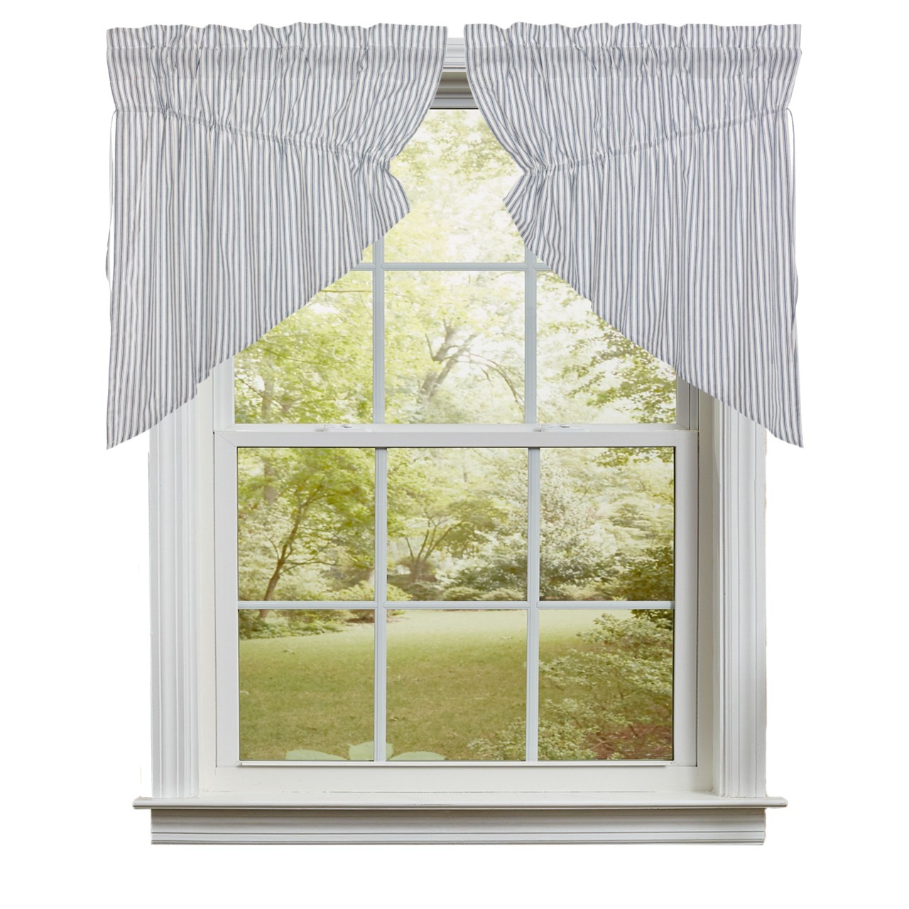 Sawyer Mill Blue Ticking Stripe Prairie Gathered Curtains - 72x36