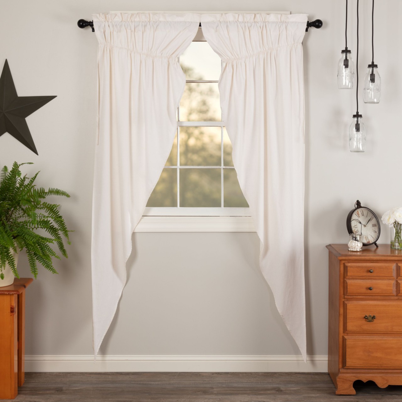 Simple Life Flax Antique White Prairie Gathered Curtains - Thumbnail 3