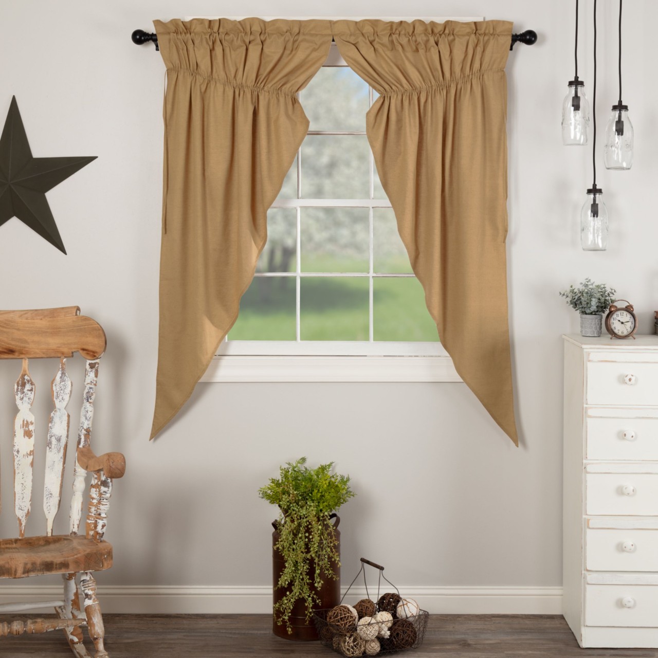 Simple Life Flax Khaki Prairie Gathered Curtains - Thumbnail 2