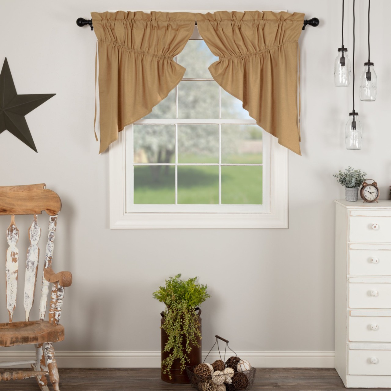 Simple Life Flax Khaki Prairie Gathered Curtains - Thumbnail 5