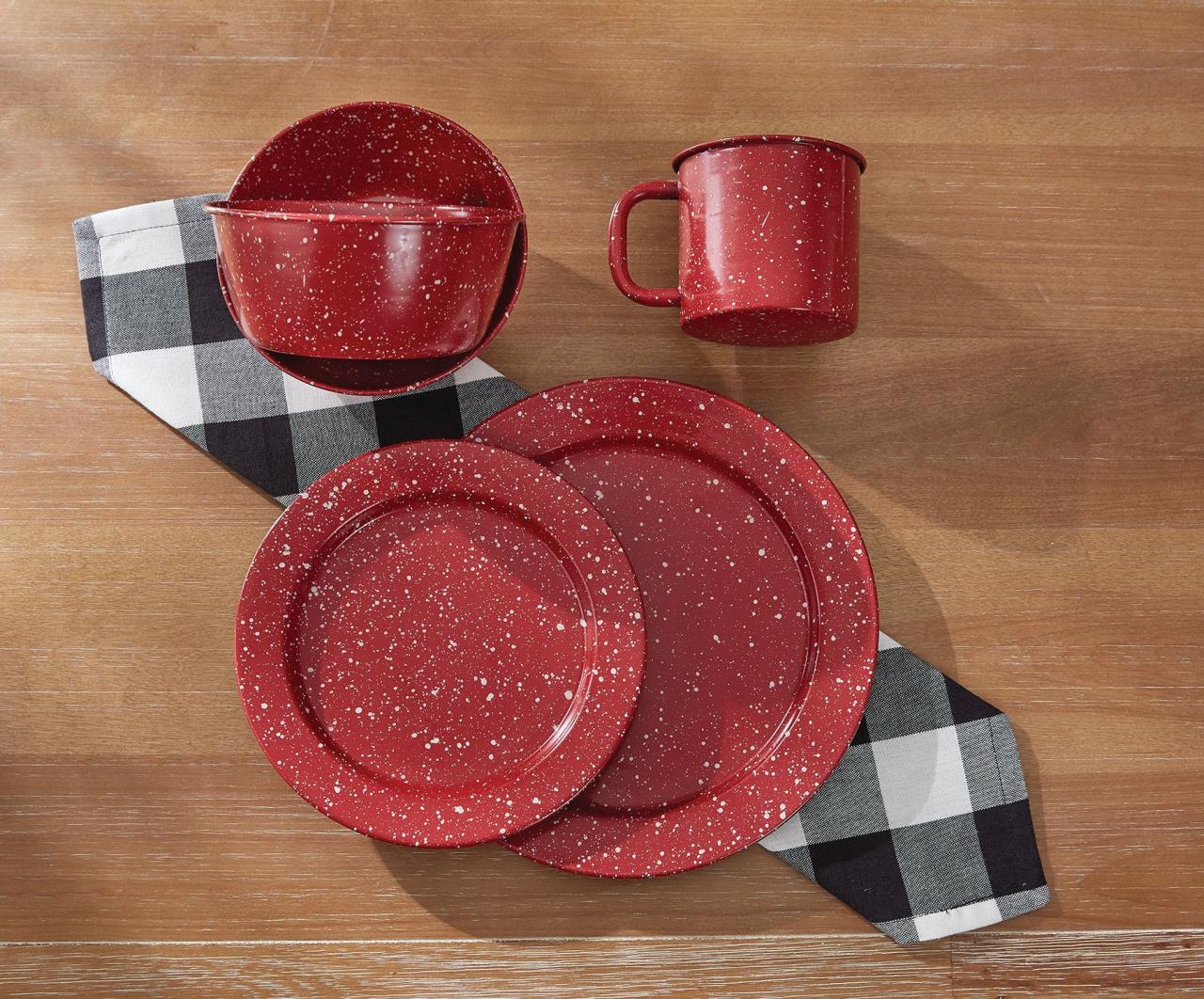 Granite Enamelware Red Dinner Plates Set of Country Village