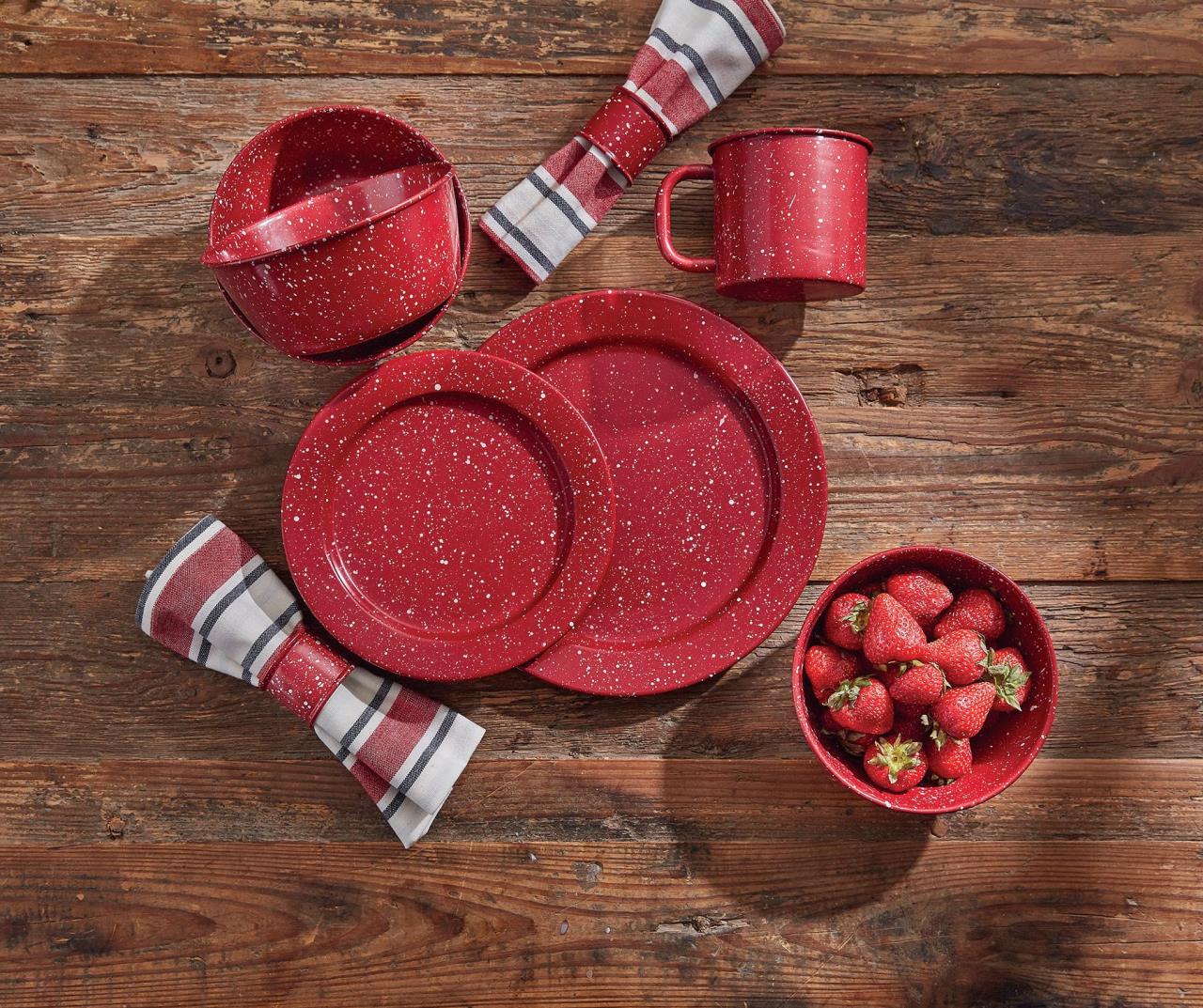 Granite Enamelware Red Salad Plates Set of Country Village
