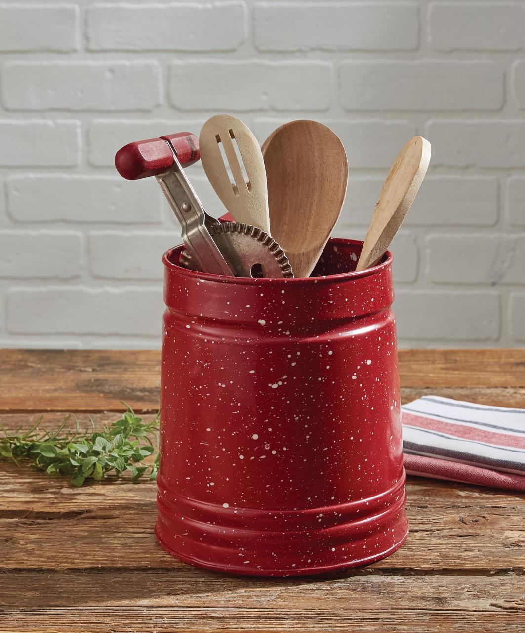 Granite Enamel Red Utensil Crock