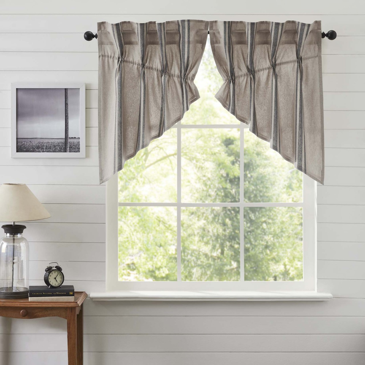 Grain Sack Charcoal Prairie Gathered Curtains