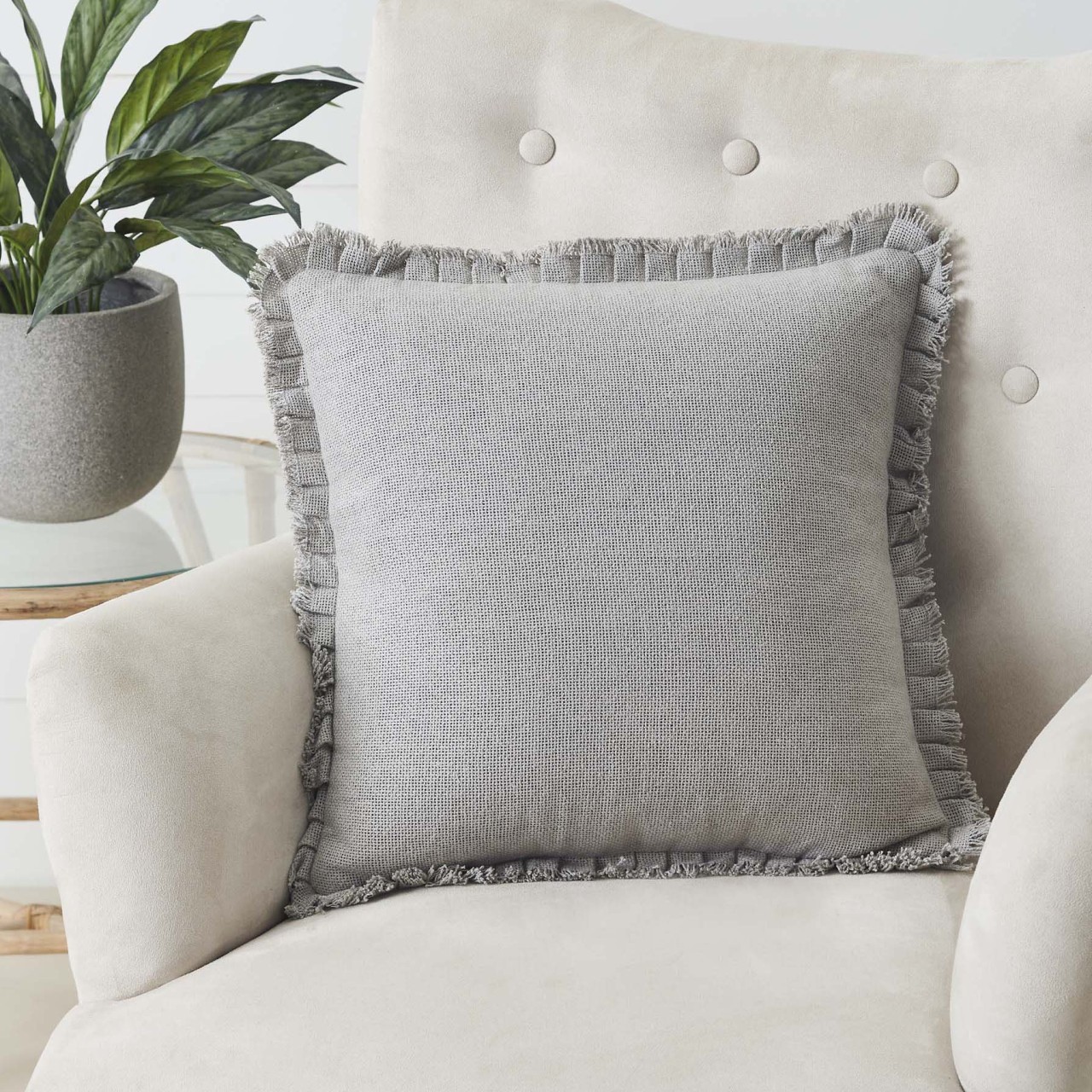 Burlap Dove Grey Fringed Ruffle Pillow Sham - Thumbnail 2
