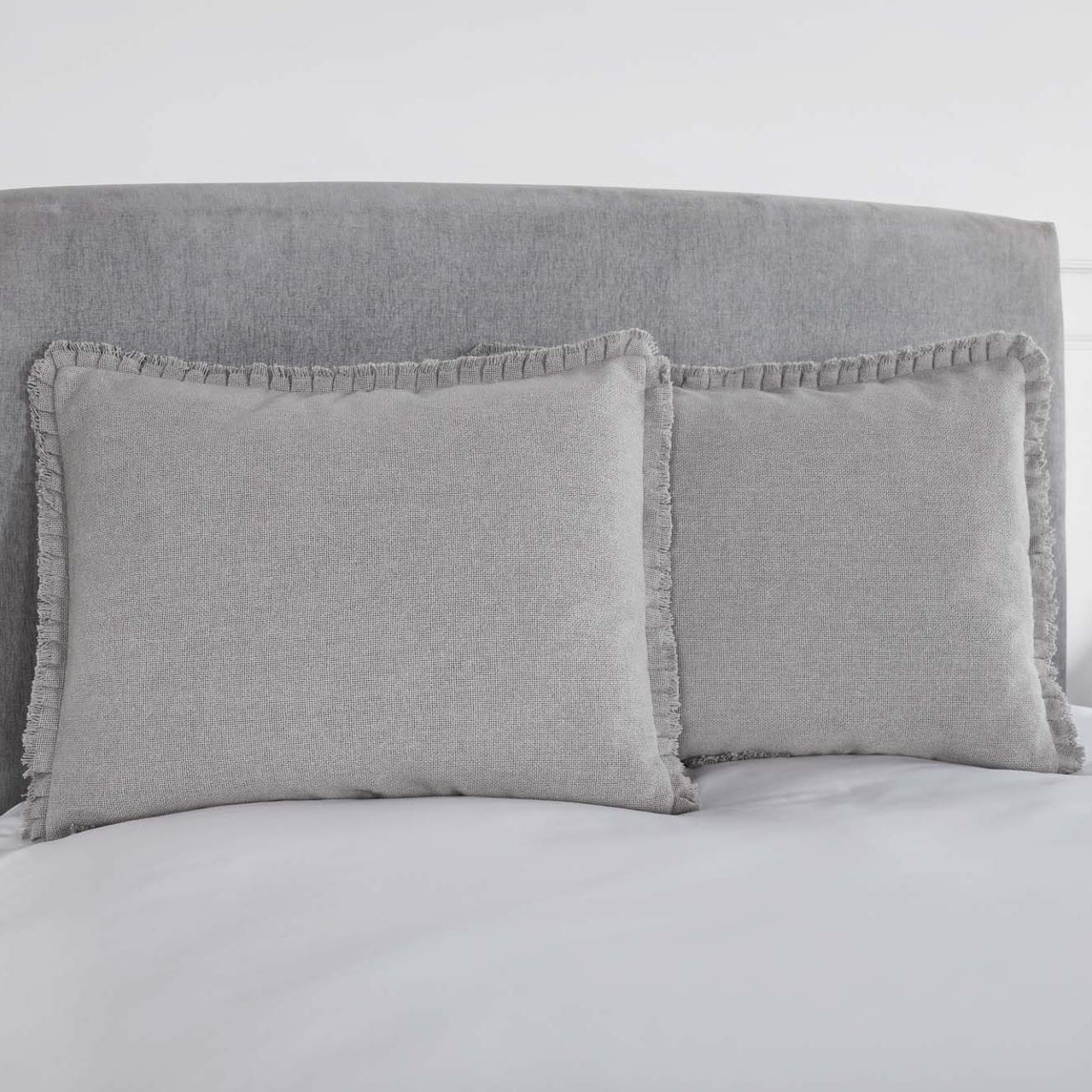 Burlap Dove Grey Fringed Ruffle Pillow Sham - Thumbnail 4